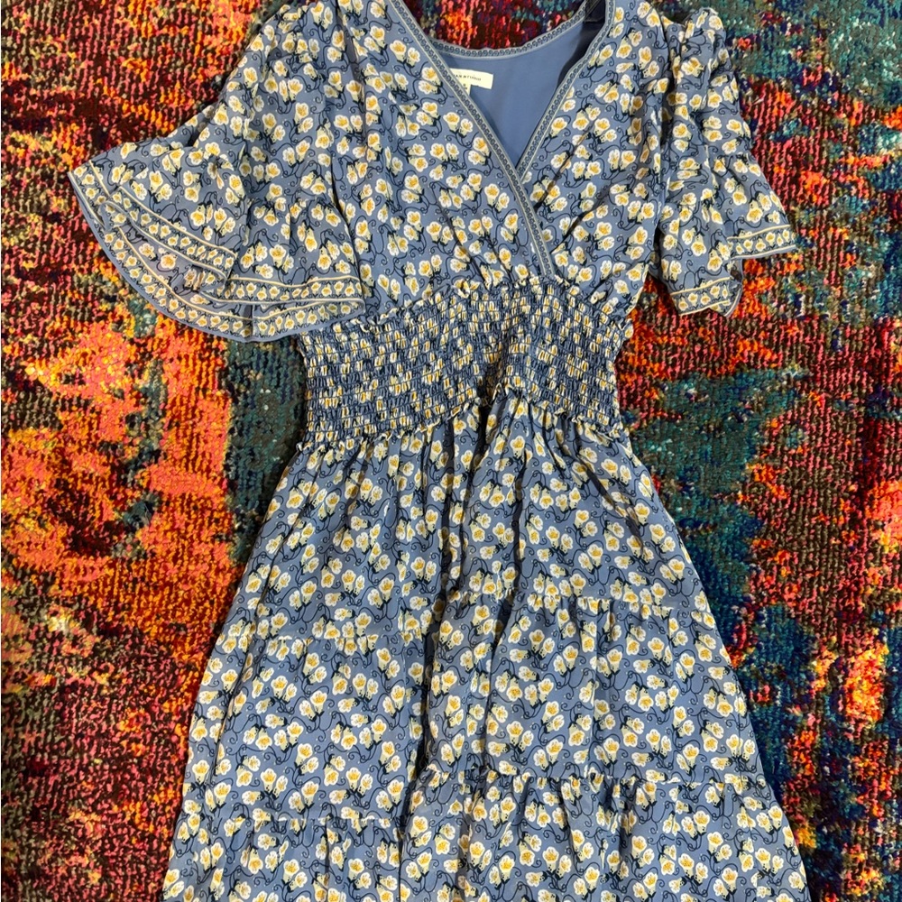 Max Studio Blue and Yellow Floral Midi Dress